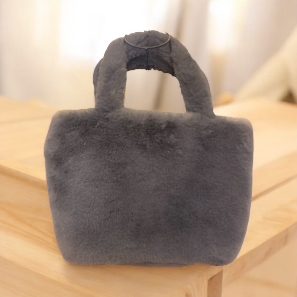 Charcoal Gray Faux Fur Tote Bag -Cozy &Stylish for Winter